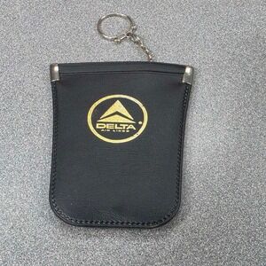 Delta Air Lines Squeeze Coin Pouch Keychain Black Excellent Vintage